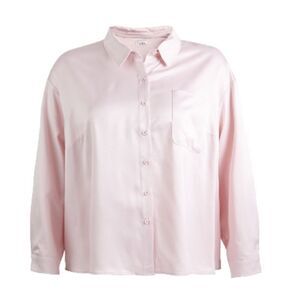 LOVE, FIRE Trendy Plus Size Hammered-Satin Button-Down Blouse mauve chalk 3X